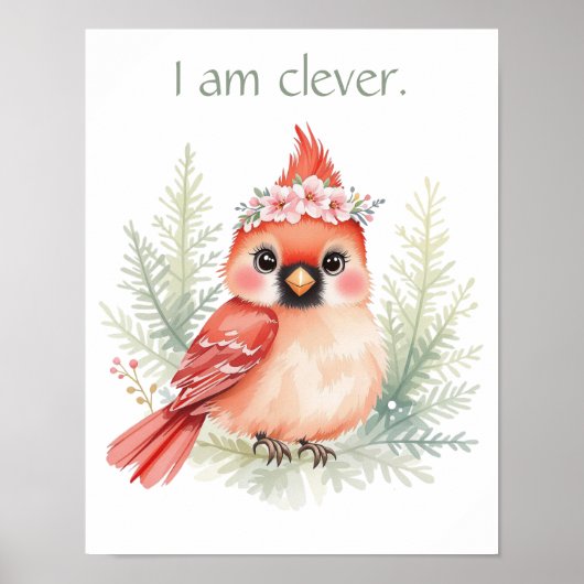 Custom Elegant Sweet Red Cardinal Woodland Nursery Poster (Voorkant)