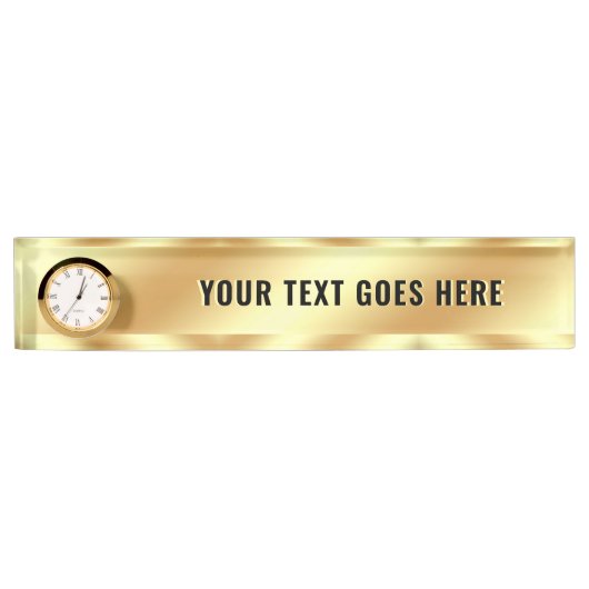 Custom Elegant Template With Clock Glam Gold Naambordje (Voorkant)