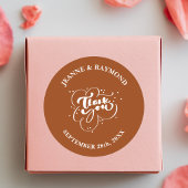Custom Elegant Terracotta Dank u bruiloft gunst Ronde Sticker