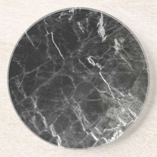 Custom Elegant Trendy Sjabloon Zwart Marmer Rond Zandsteen Onderzetter (Voorkant)