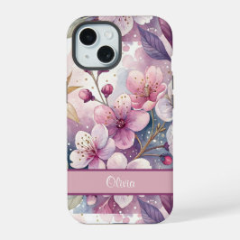 Custom Elegant Watercolor Cherry Blossom Sakura iPhone 15 Case