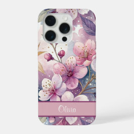 Custom Elegant Watercolor Cherry Blossom Sakura iPhone 15 Pro Case
