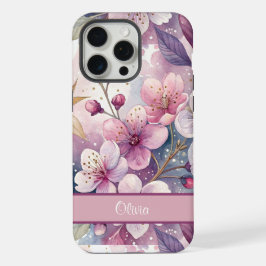 Custom Elegant Watercolor Cherry Blossom Sakura iPhone 15 Pro Max Case