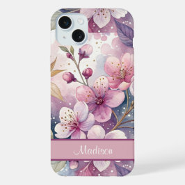Custom Elegant Watercolor Cherry Blossom Sakura iPhone 15 Plus Case