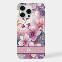 Custom Elegant Watercolor Cherry Blossom Sakura iPhone 15 Pro Max Case