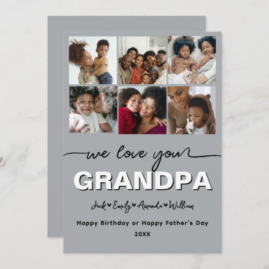 Custom Elegant We houden van je GRANDPA Fotocollag Feestdagenkaart (Voorkant / Achterkant)