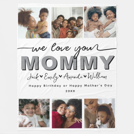 Custom Elegant We houden van je Mama Fotocollage Fleece Deken (Voorkant)