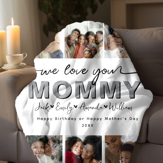 Custom Elegant We houden van je Mama Fotocollage Fleece Deken