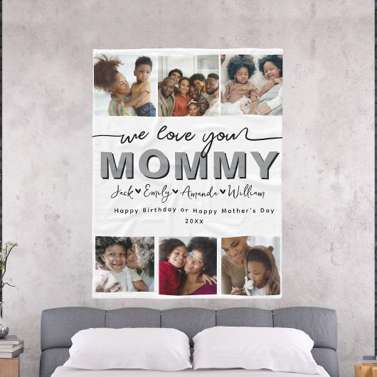 Custom Elegant We houden van je Mama Fotocollage Fleece Deken