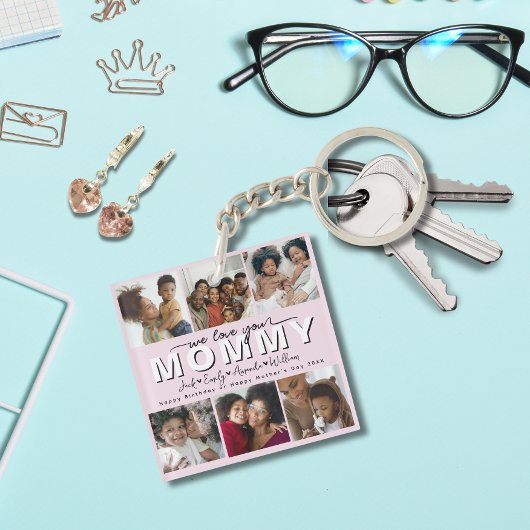Custom Elegant We houden van je Mama Fotocollage Sleutelhanger