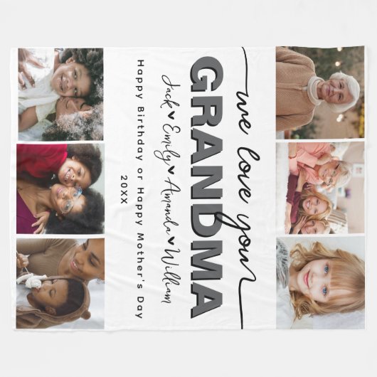 Custom Elegant We houden van je oma Fotocollage Fleece Deken (Voorkant (Horizontaal))