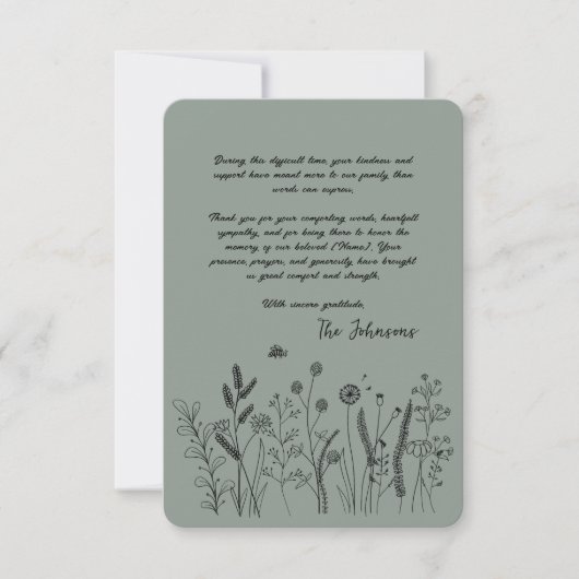 Custom Elegant Wildflower Funeral Thank You Card Bedankkaart (Voorkant)