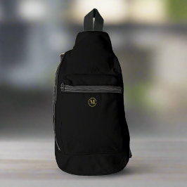 Custom Elegant Zwart Goud Initiaal Monogram Sling Bag