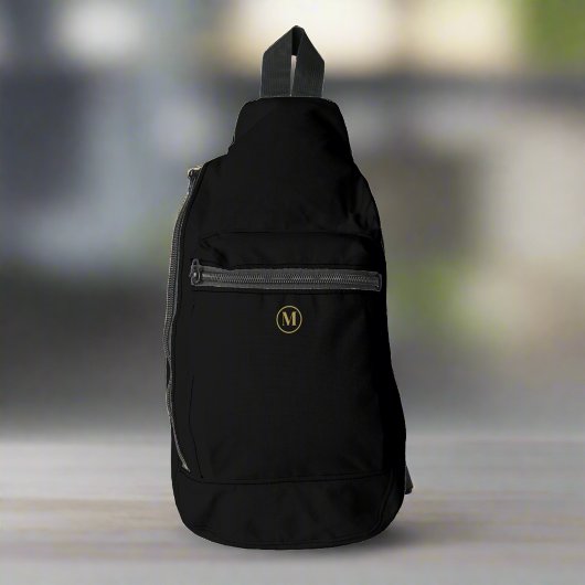 Custom Elegant Zwart Goud Initiaal Monogram Sling Bag