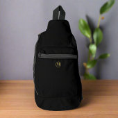 Custom Elegant Zwart Goud Initiaal Monogram Sling Bag