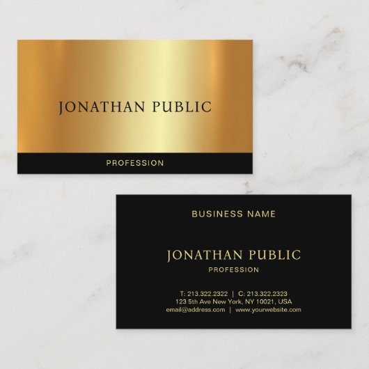 Custom Elegant Zwart & Goud Sjabloon Professional Visitekaartje (Voorkant / Achterkant)