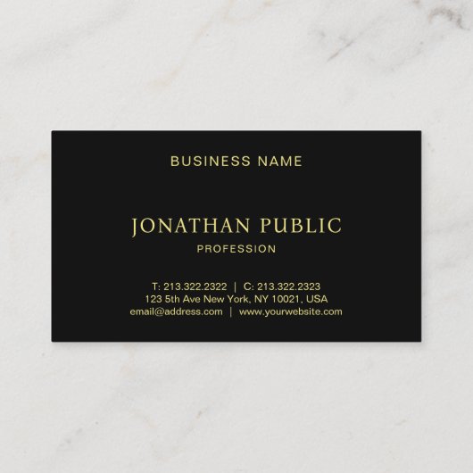 Custom Elegant Zwart & Goud Sjabloon Professional Visitekaartje (Achterkant)