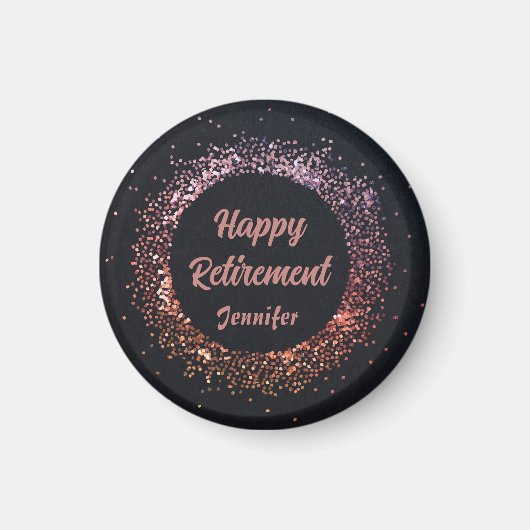 Custom Elegant Zwart Roos Goud Happy Retirement Magneet (Voorkant)