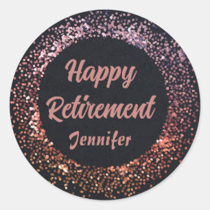Custom Elegant Zwart Roos Goud Happy Retirement Ronde Sticker