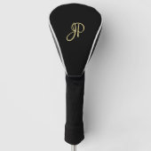 Custom Elegant Zwart Sjabloon Goud Monogram Golfheadcover (Voorkant)