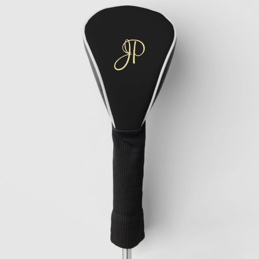 Custom Elegant Zwart Sjabloon Goud Monogram Golfheadcover (Voorkant)