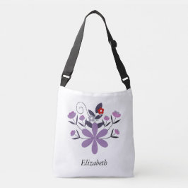 Custom elegante bloemen paarse violet grijs rood crossbody tas