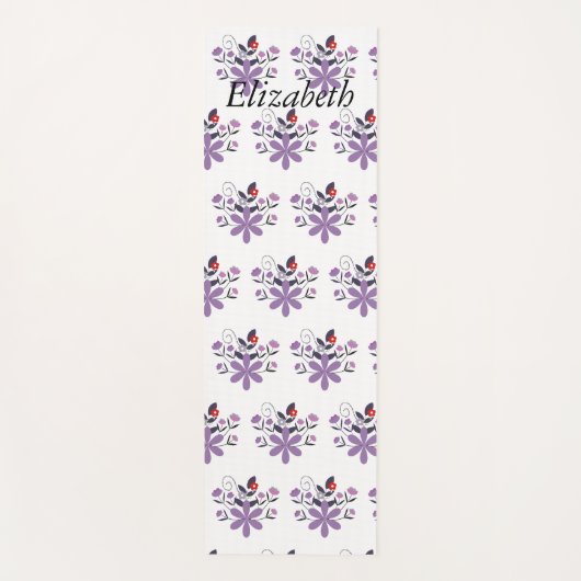 Custom elegante bloemen paarse violet grijs rood yogamat (Voorkant)
