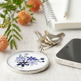 Custom elegante bloemenblauw paarse violet sleutelhanger