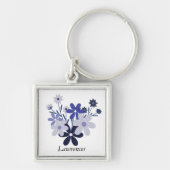 Custom elegante bloemenblauw paarse violet sleutelhanger (Voorkant)