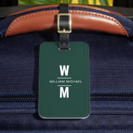 Custom Emerald Eenvoudig Modern Minimaal Monogram Bagagelabel