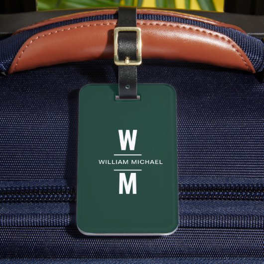 Custom Emerald Eenvoudig Modern Minimaal Monogram Bagagelabel (Voorkant Insitu 2)