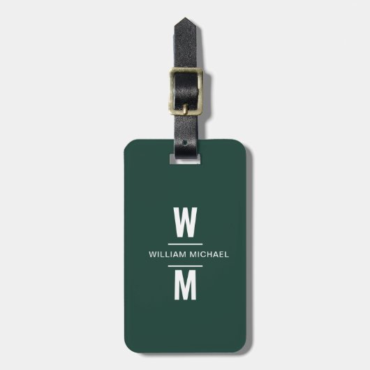 Custom Emerald Eenvoudig Modern Minimaal Monogram Bagagelabel (Voorkant verticaal)