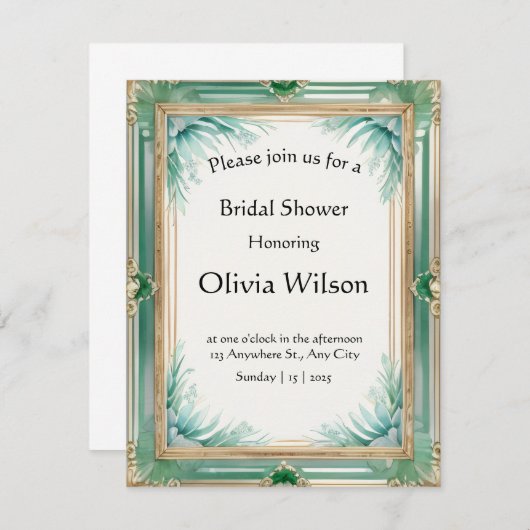 Custom Emerald Gold Luxury Invitation (Voorkant / Achterkant)