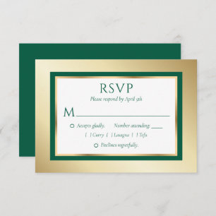 Custom Emerald Green and Gold Wedding RSVP-kaarten RSVP Kaartje