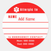  Custom Emergency Allergy Alert Stickers (Voorkant)