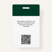 Custom Employee Modern ID Card Dark Green QR Badge (Achterkant)