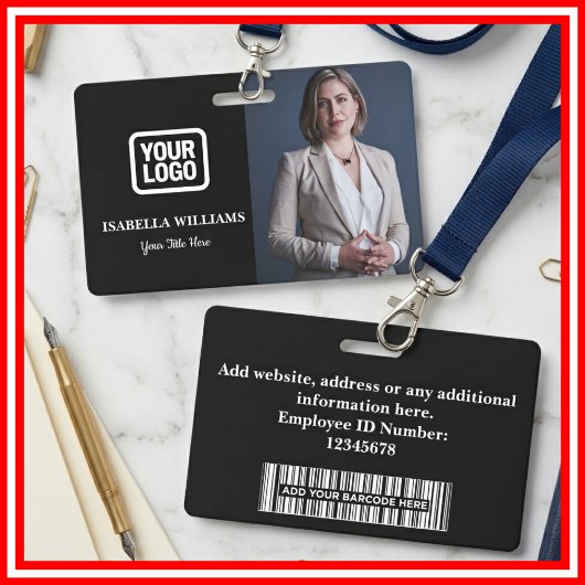 Custom Employee Photo, Bar Code, Logo, Name Badge