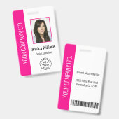 Custom Employee Photo Bar Code Logo Name Hot Pink Badge (Voor- en achterkant)