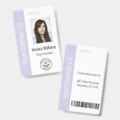 Custom Employee Photo, Bar Code, Logo, Name Lilac Badge (Voor- en achterkant)