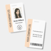 Custom Employee Photo, Bar Code, Logo, Name Peach Badge (Voor- en achterkant)