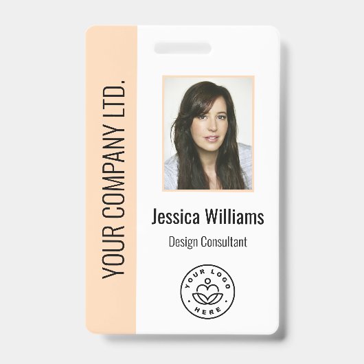 Custom Employee Photo, Bar Code, Logo, Name Peach Badge (Voorzijde)