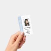 Custom Employee Photo Barcode Logo Name Dusty Blue Badge (Handheld)