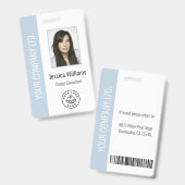 Custom Employee Photo Barcode Logo Name Dusty Blue Badge (Voor- en achterkant)