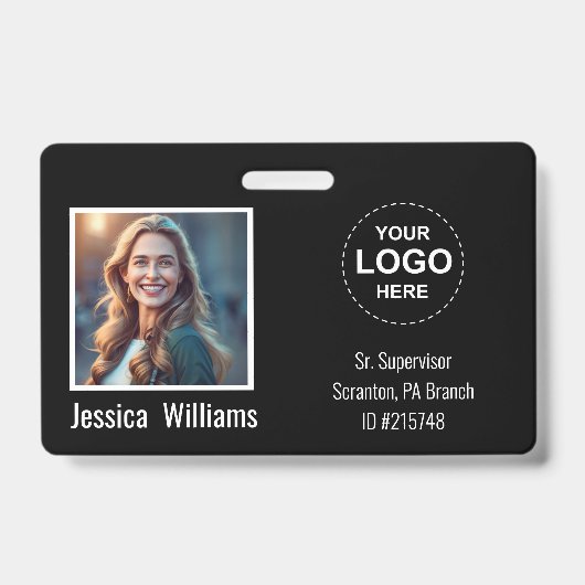 Custom Employee Photo ID Badge with Logo & Barcode (Voorzijde)