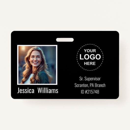 Custom Employee Photo ID Badge with Logo & Barcode (Voorkant)