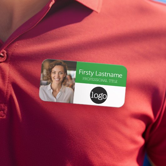 Custom Employee Photo, Logo, Naam - Kan groen bewe Naamplaatje