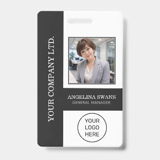 Custom Employee Photo, Logo, Name, Black   Badge