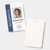 Custom Employee Photo, Logo, Name Blue Badge (Voor- en achterkant)