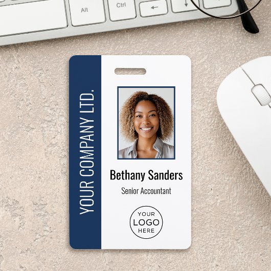 Custom Employee Photo, Logo, Name Blue Badge