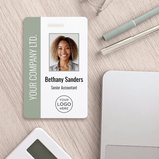 Custom Employee Photo, Logo, Name Sage Green Badge